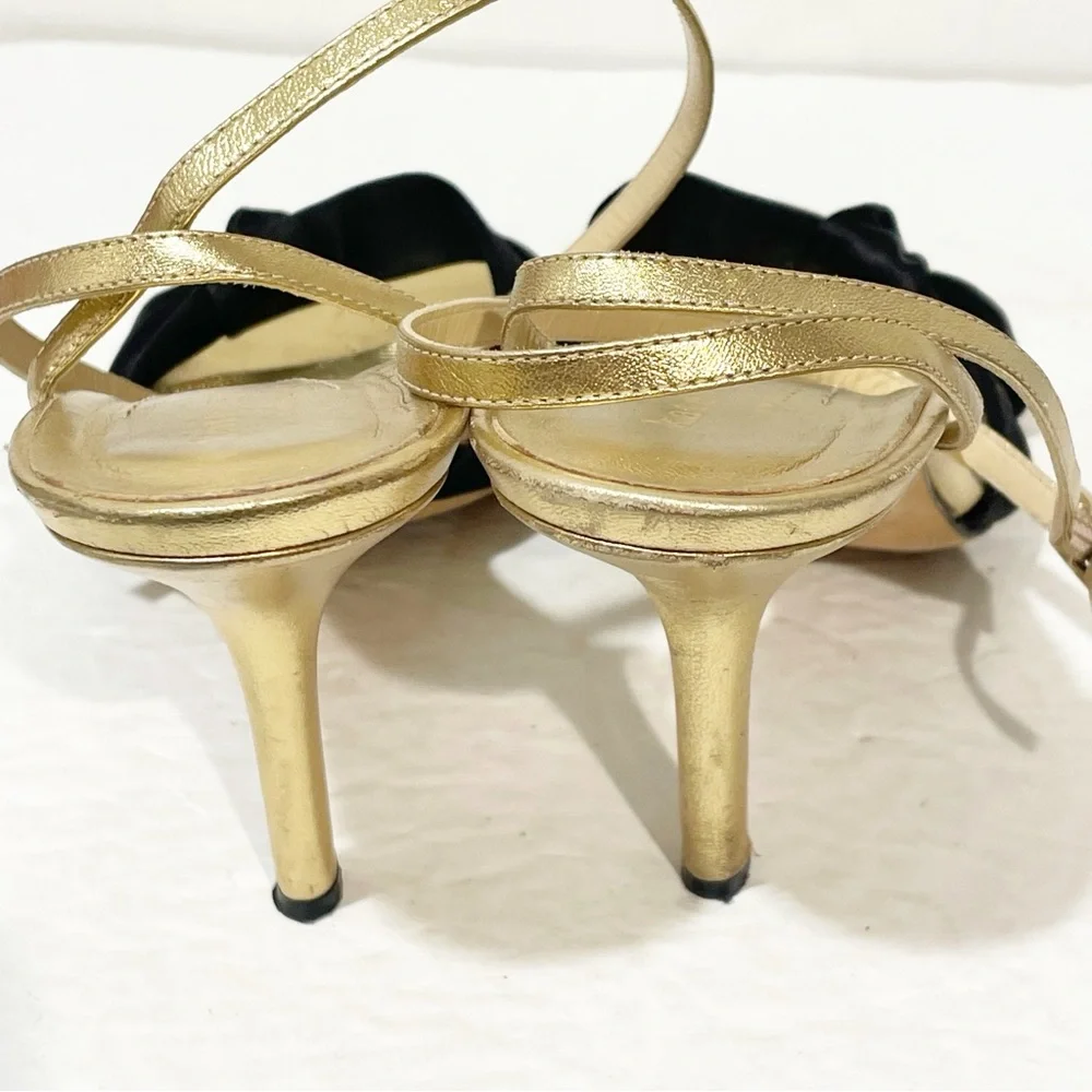 Kate Spade Size 10‎ Leather Gold Black Heels Ankle Wrap Women
